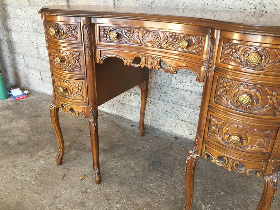 Antique Kidney Shaped Desk With Chair [Photo 11]