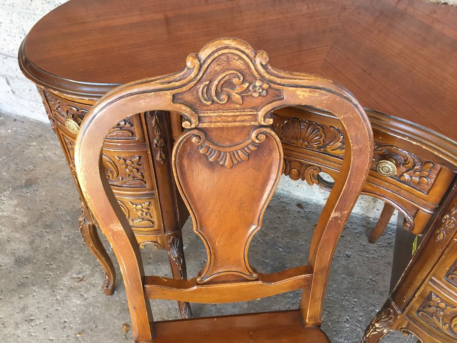 Antique Kidney Shaped Desk With Chair [Photo 17]