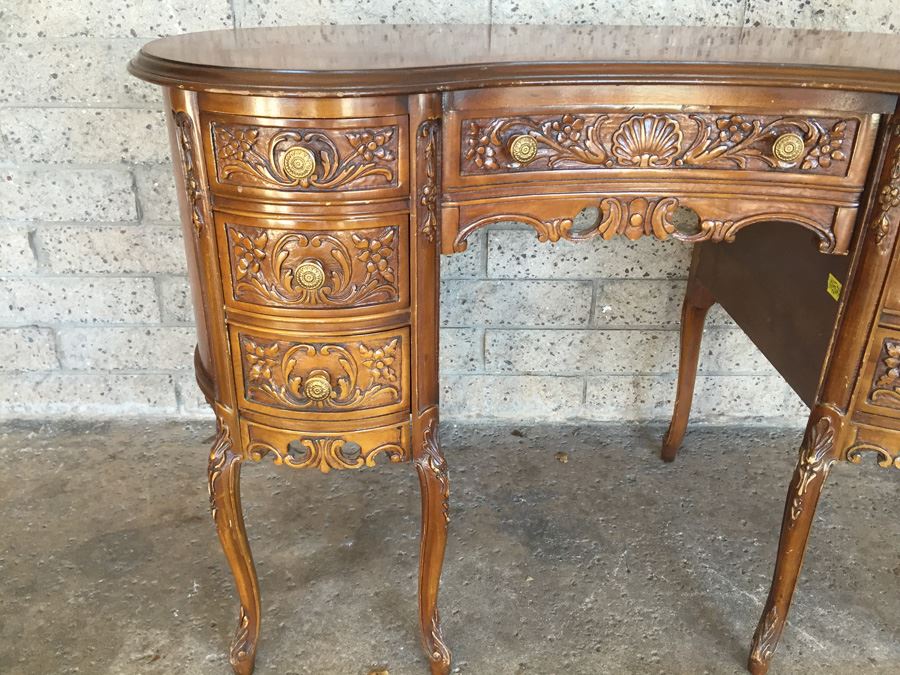 Antique Kidney Shaped Desk With Chair [Photo 12]