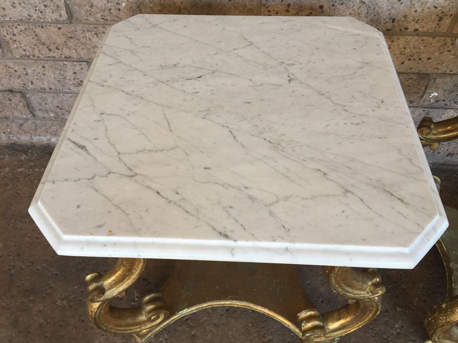 Pair Of Italian Gilded Marble Top Side Tables [Photo 3]
