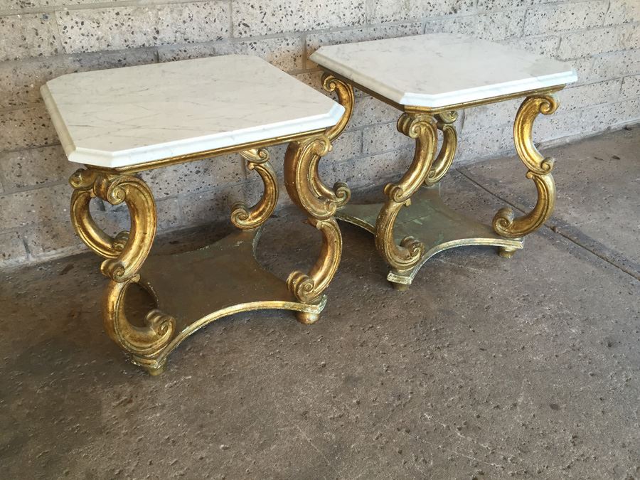 Pair Of Italian Gilded Marble Top Side Tables [Photo 12]