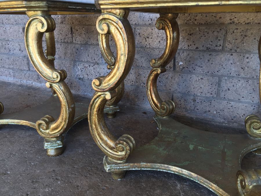 Pair Of Italian Gilded Marble Top Side Tables [Photo 10]