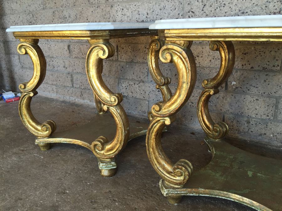 Pair Of Italian Gilded Marble Top Side Tables [Photo 9]