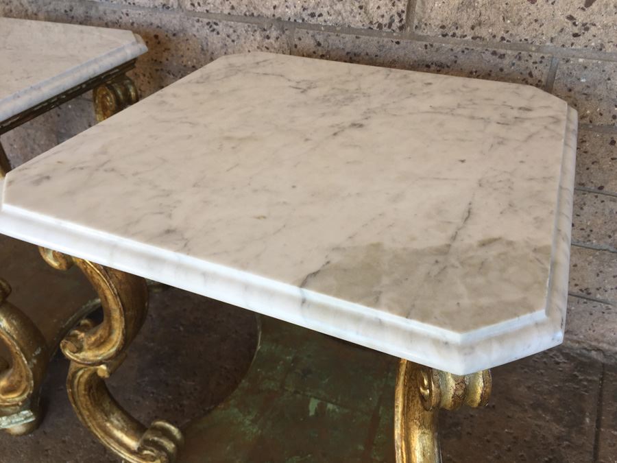 Pair Of Italian Gilded Marble Top Side Tables [Photo 7]