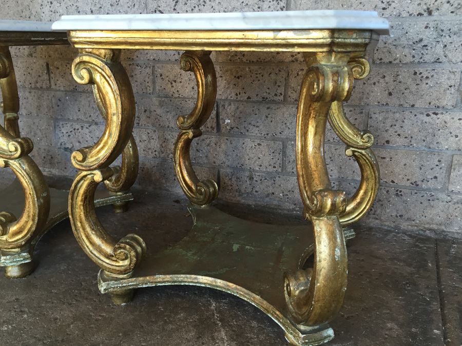 Pair Of Italian Gilded Marble Top Side Tables [Photo 8]