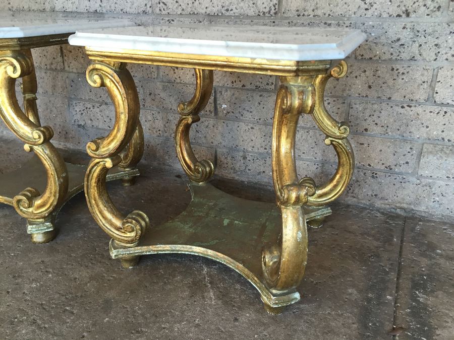 Pair Of Italian Gilded Marble Top Side Tables [Photo 6]