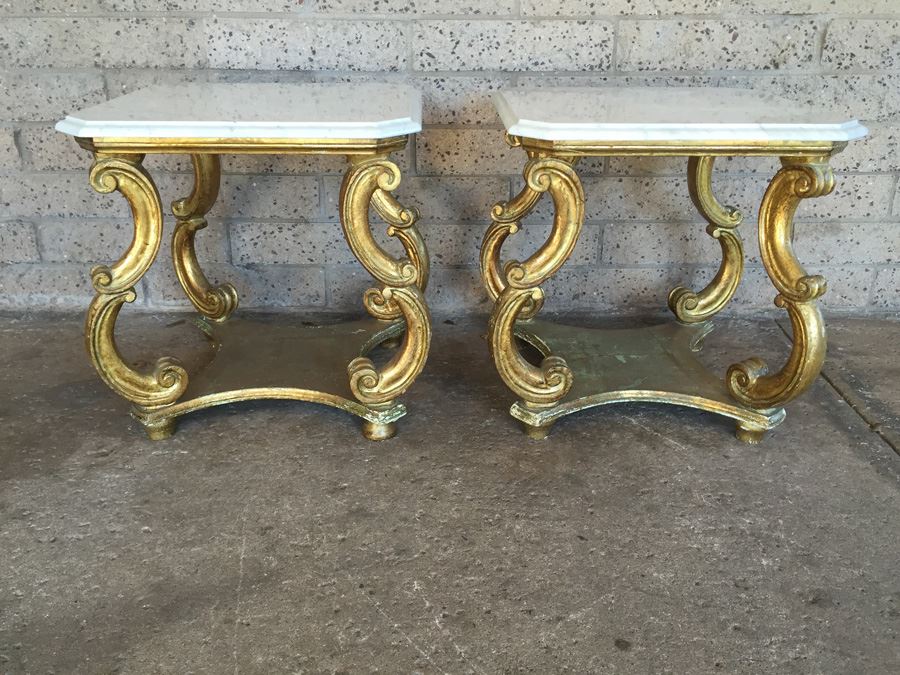 Pair Of Italian Gilded Marble Top Side Tables [Photo 1]