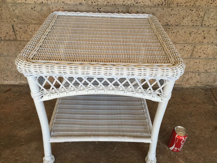 White Faux Wicker Side Table [Photo 4]