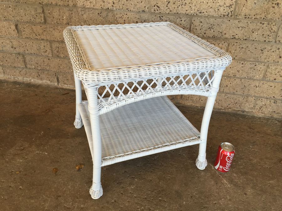 White Faux Wicker Side Table [Photo 2]