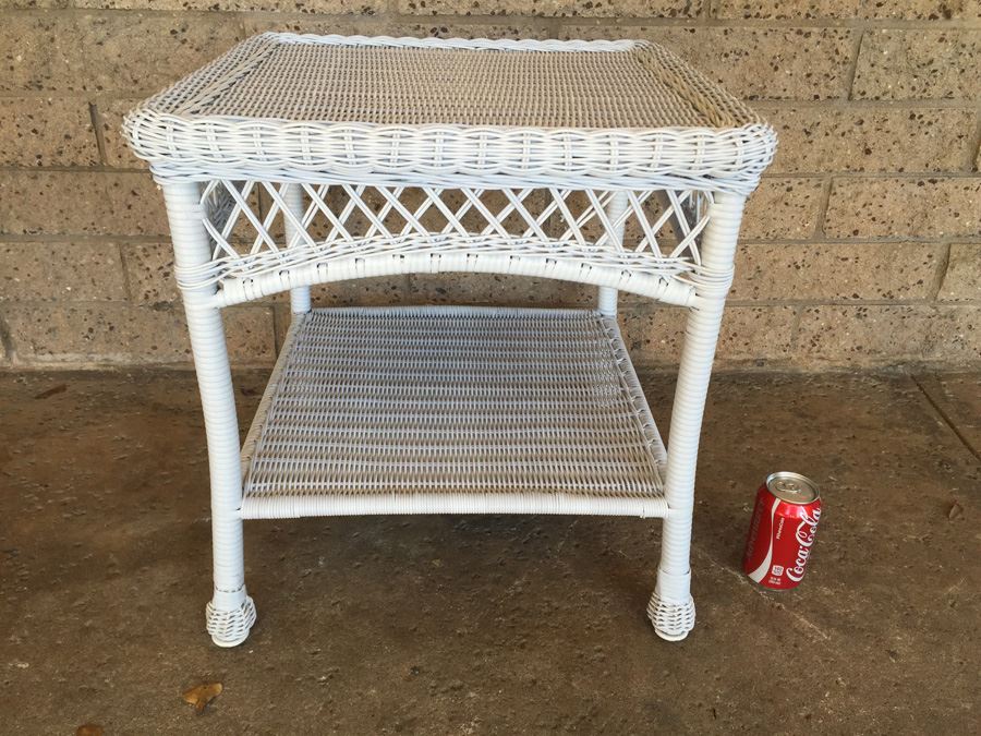 White Faux Wicker Side Table [Photo 3]