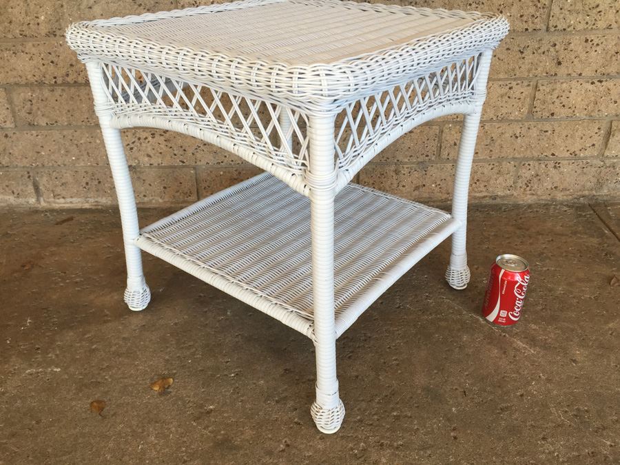White Faux Wicker Side Table
