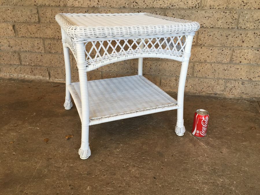 White Faux Wicker Side Table