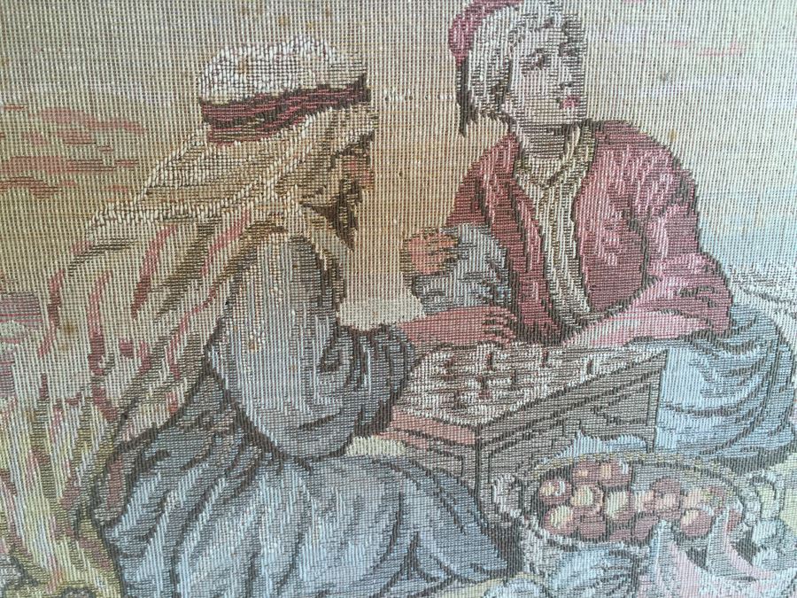 Antique 200 Year Old Petit Pointe Tapestry Showing Biblical Scene [Photo 14]