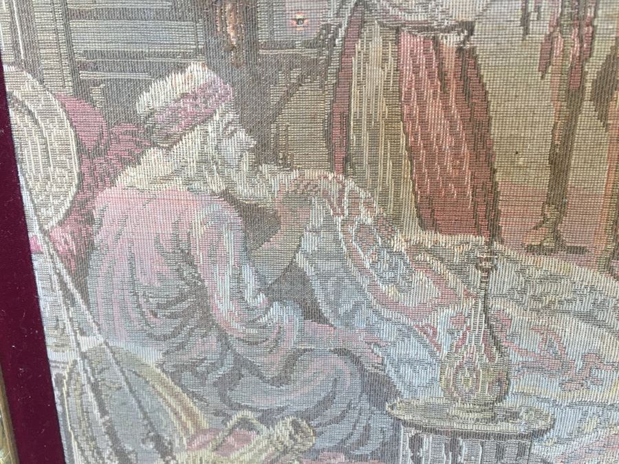 Antique 200 Year Old Petit Pointe Tapestry Showing Biblical Scene [Photo 11]