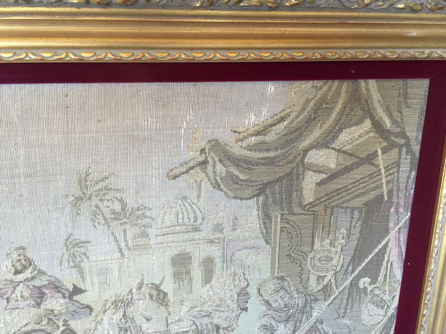 Antique 200 Year Old Petit Pointe Tapestry Showing Biblical Scene [Photo 4]