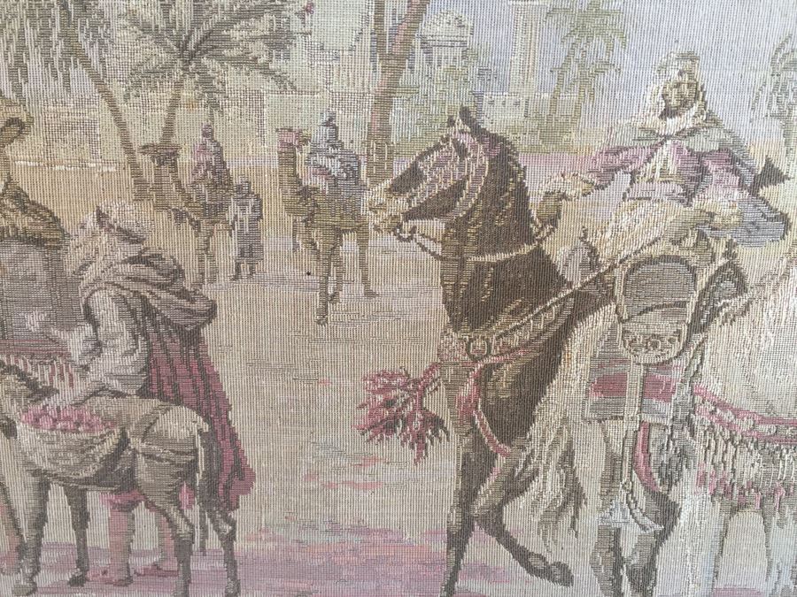 Antique 200 Year Old Petit Pointe Tapestry Showing Biblical Scene [Photo 16]