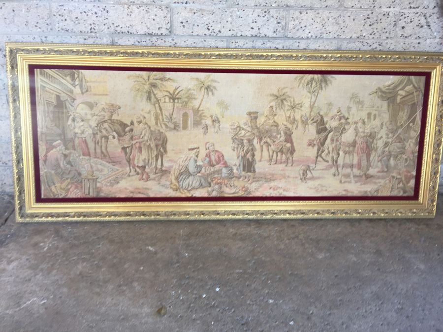 Antique 200 Year Old Petit Pointe Tapestry Showing Biblical Scene [Photo 1]