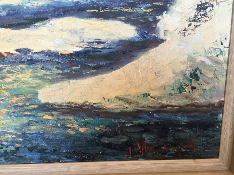 Abstract Mid-Century Oil Painting Of Mountain River Scene [Photo 8]