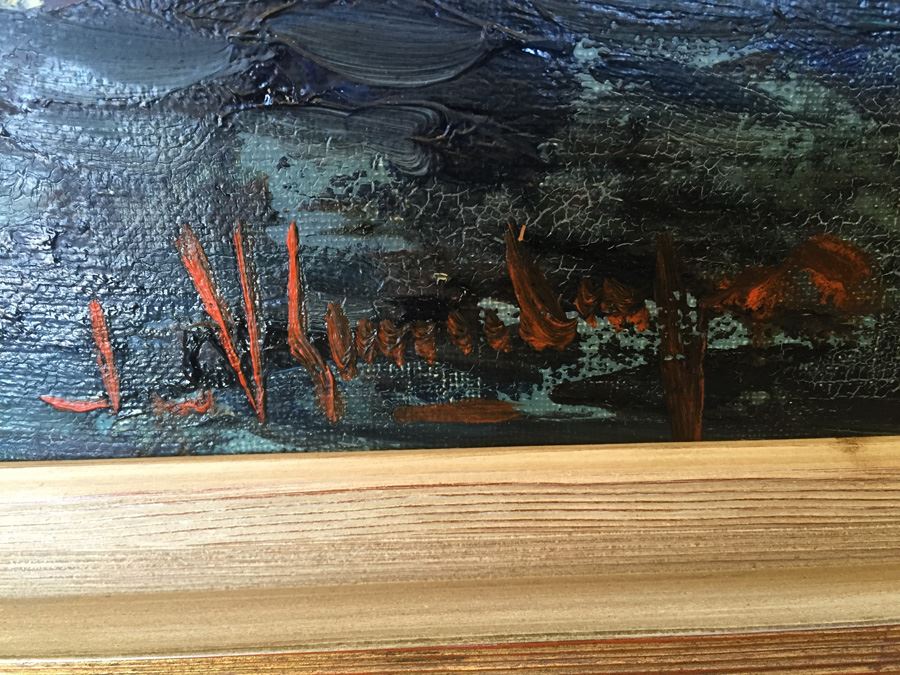 Abstract Mid-Century Oil Painting Of Mountain River Scene [Photo 9]