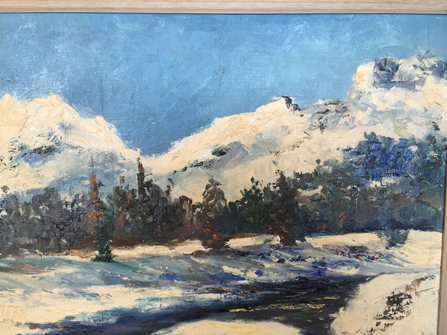 Abstract Mid-Century Oil Painting Of Mountain River Scene [Photo 7]