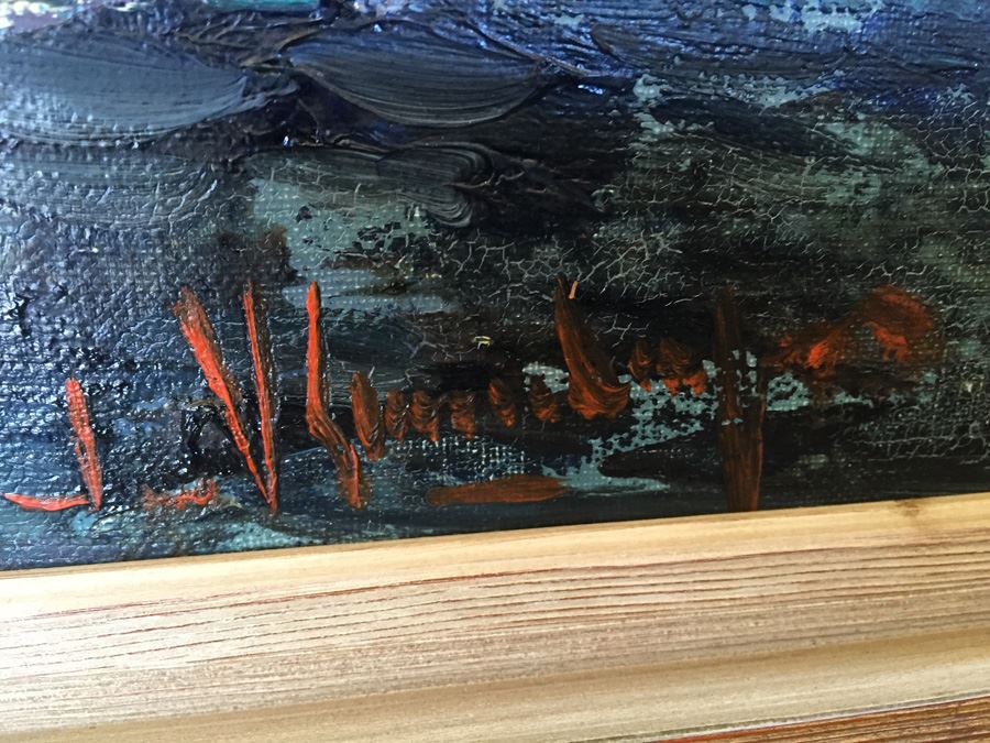 Abstract Mid-Century Oil Painting Of Mountain River Scene [Photo 10]