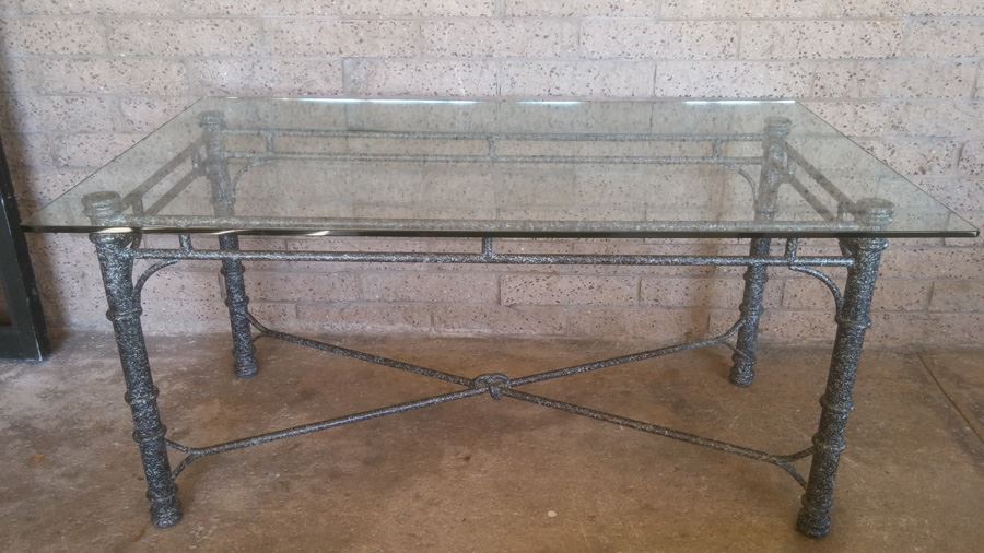 Metal Table With Thick Glass Top