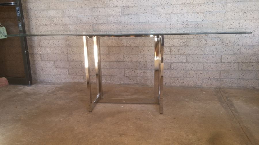Modern Style Chrome Dining Table With Thick Glass Top [Photo 4]