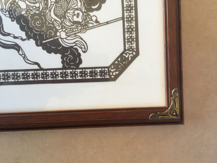 Framed Asian Black Paper Cutting Of Battle Scene [Photo 3]
