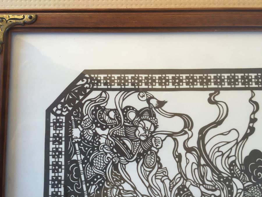 Framed Asian Black Paper Cutting Of Battle Scene [Photo 2]