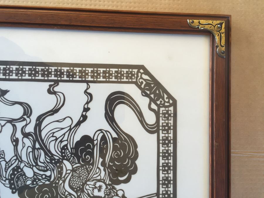 Framed Asian Black Paper Cutting Of Battle Scene [Photo 5]