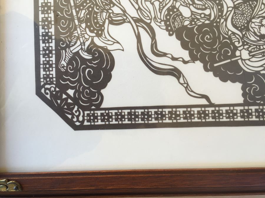 Framed Asian Black Paper Cutting Of Battle Scene [Photo 4]