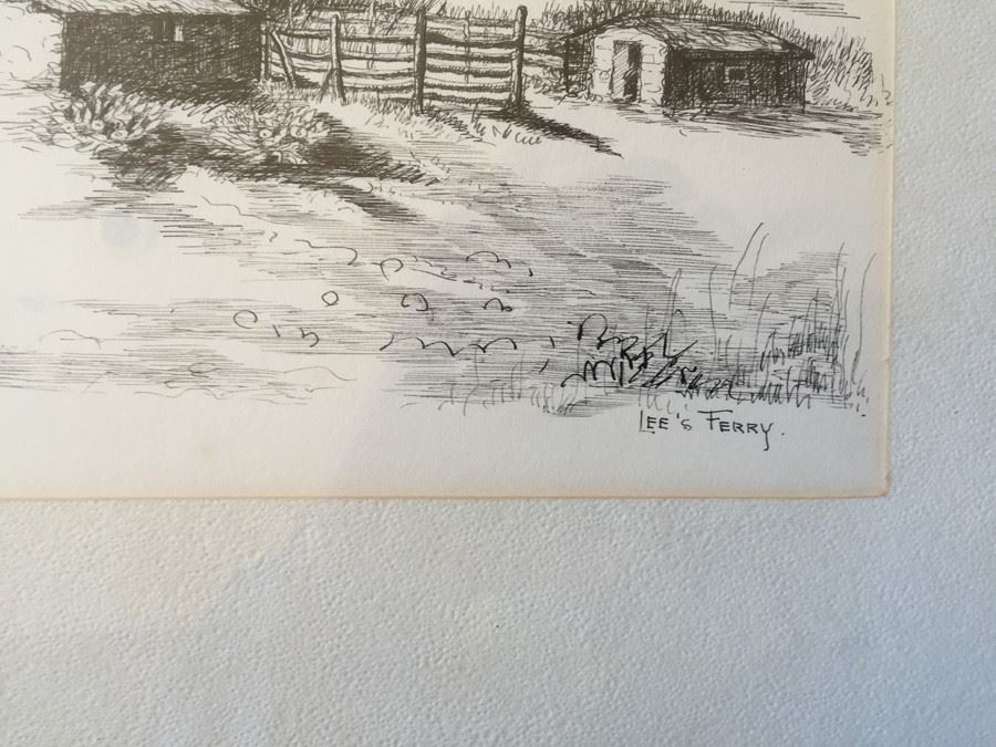Original Ink Drawing Titled 'Lee's Ferry' By Myra Thomas 1926 - Western Scene [Photo 2]