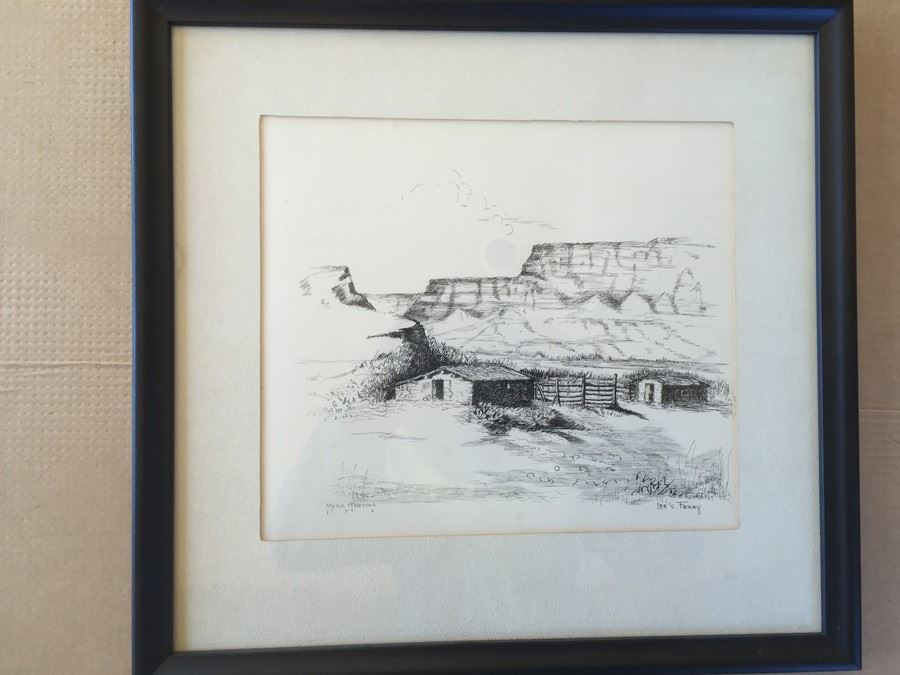 Original Ink Drawing Titled 'Lee's Ferry' By Myra Thomas 1926 - Western Scene [Photo 1]