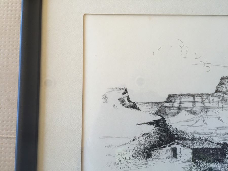 Original Ink Drawing Titled 'Lee's Ferry' By Myra Thomas 1926 - Western Scene [Photo 5]