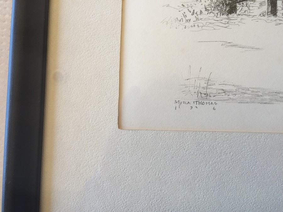 Original Ink Drawing Titled 'Lee's Ferry' By Myra Thomas 1926 - Western Scene [Photo 3]