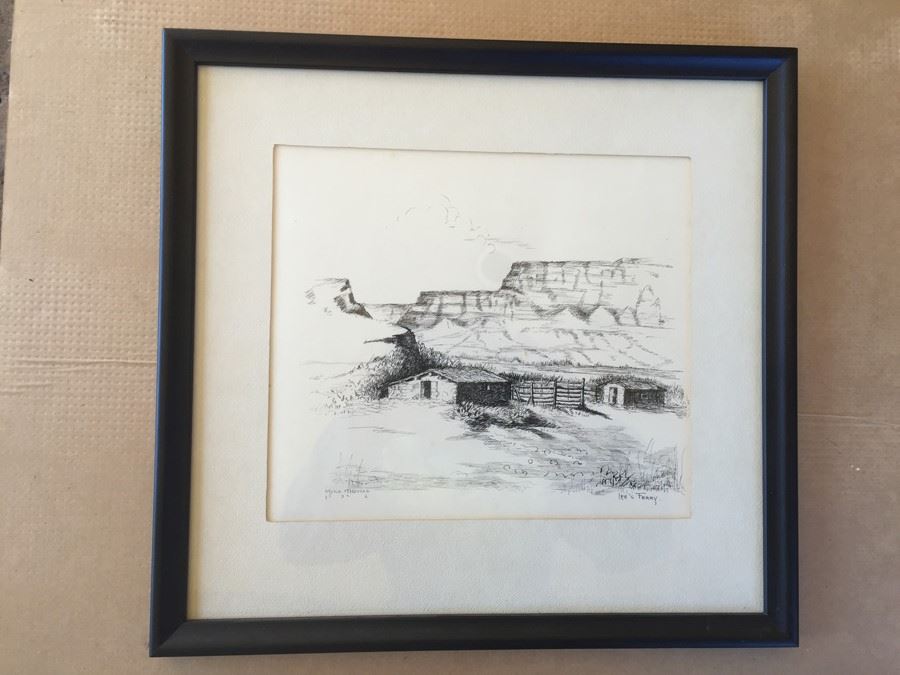 Original Ink Drawing Titled 'Lee's Ferry' By Myra Thomas 1926 - Western Scene [Photo 4]