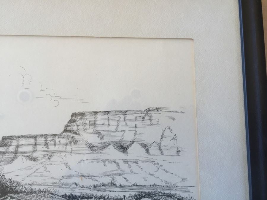 Original Ink Drawing Titled 'Lee's Ferry' By Myra Thomas 1926 - Western Scene [Photo 6]