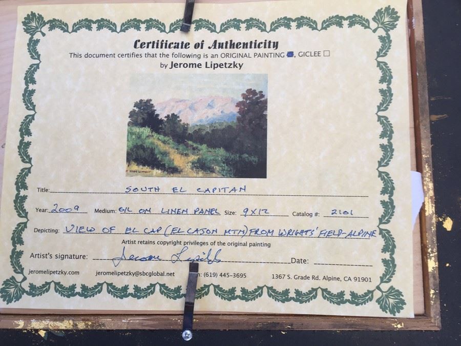 Oil On Linen Titled 'South El Capitan' By Jerome Lipetzky [Photo 7]