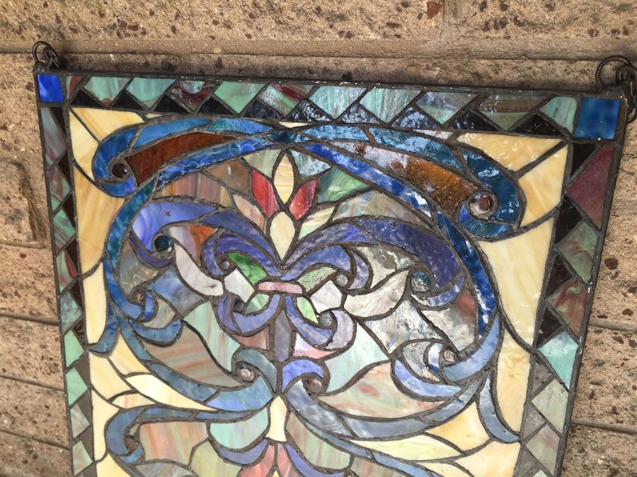 Framed Stained Glass Windows Artwork With Chain For Hanging