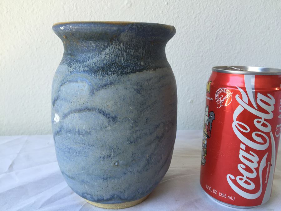Mid-Century Blue Vase Signed 1971