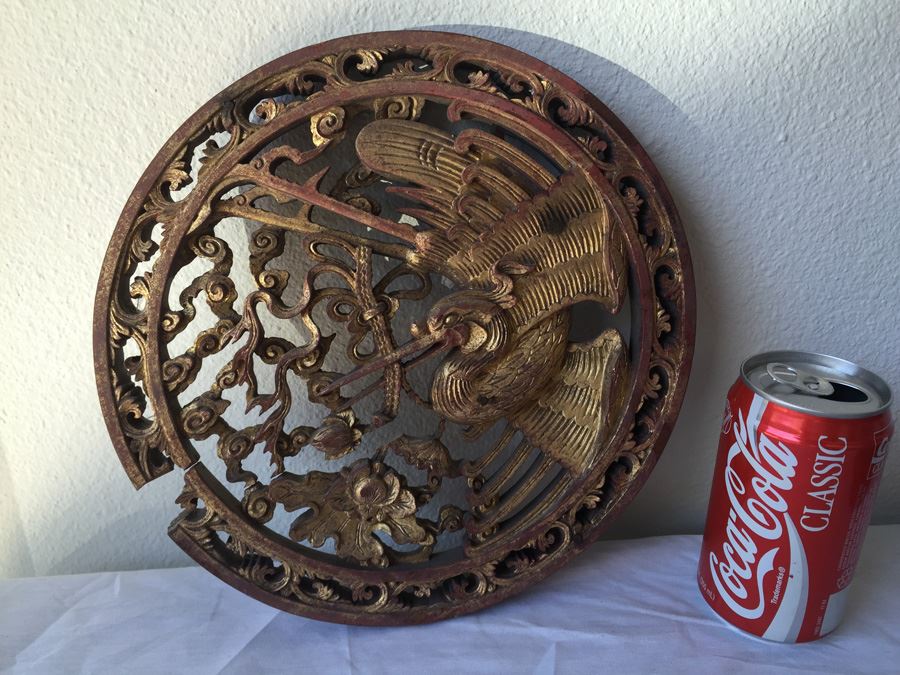Antique Round Asian Wood Carving