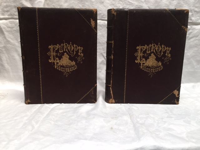 Large Pair Of Leather Bound Antique Books - Europe Illustrated - Its Picturesque Scenes & Places of Note - John Sherer First Series Volumes I & II