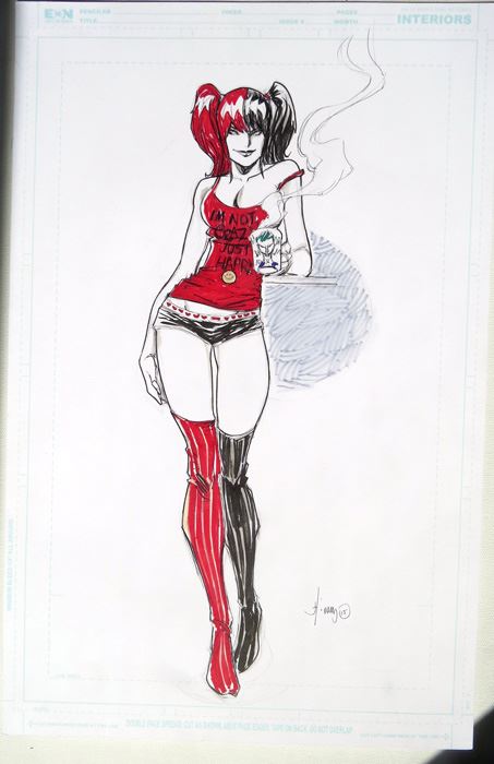 John Timms Harley Quinn 11X17 Painted Sketch