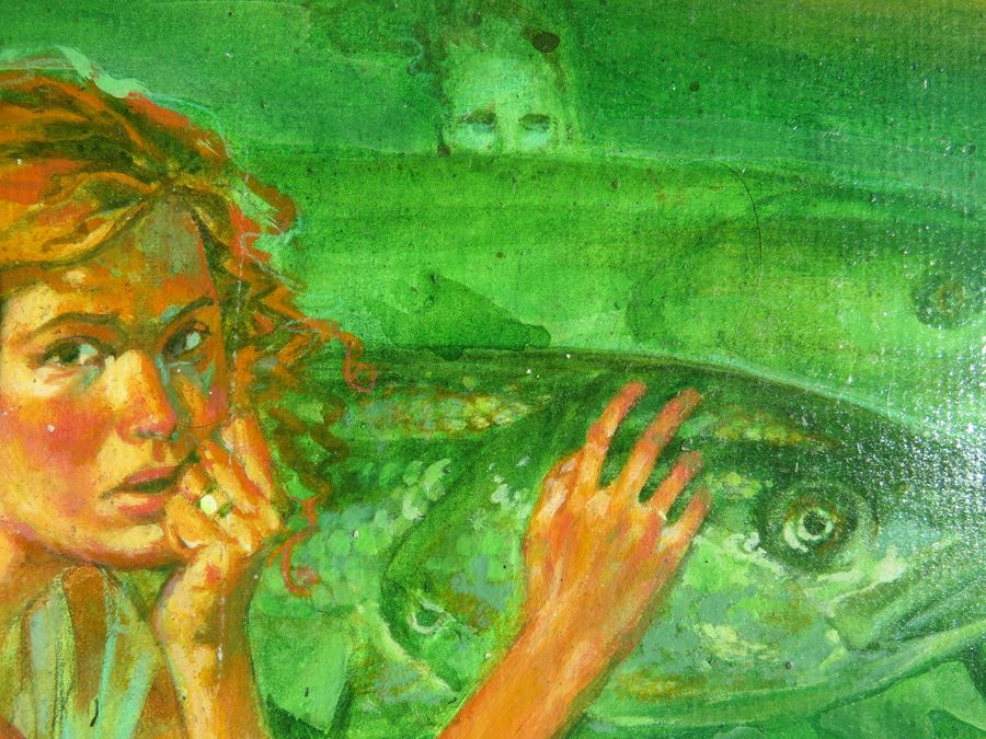 Andrew Robinson Rare Fine Art Oil Painting Of Woman And Fish [Photo 2]