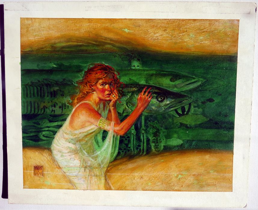 Andrew Robinson Rare Fine Art Oil Painting Of Woman And Fish [Photo 1]