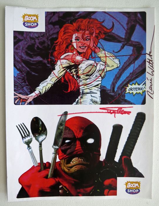 2 Large Deadpool/Mary Jane Stickers Signed By Arthur Suydam And Renee Witterstaetter