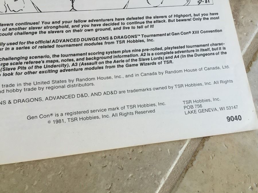 Secret Of The Slavers Stockade - Dungeon Module A2 1981 TSR [Photo 8]