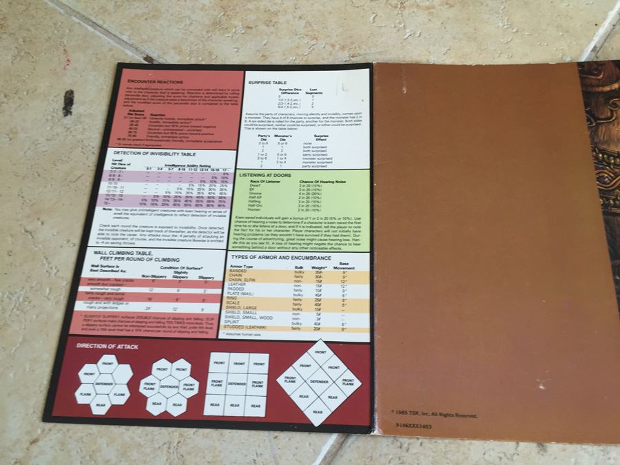 Dungeon Masters Screen (Advanced Dungeons & Dragons, 1st Edition, TSR 9146) TSR 1985 [Photo 13]