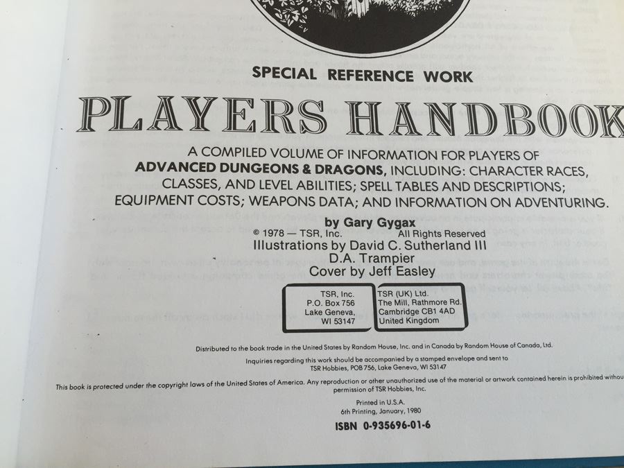Advanced Dungeons & Dragons Player's Handbook, Special Reference Work, TSR 1980 [Photo 6]