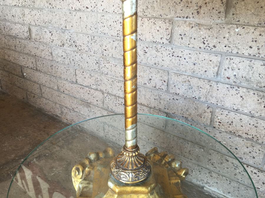 Gilded Floor Lamp With Glass Table Wood / Metal 1971 [Photo 6]